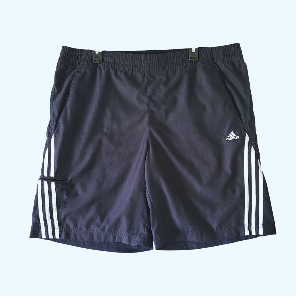 Vintage Y2K 2007 Adidas Shorts Men's Large Navy Blue 3 Stripe Pockets Drawstring